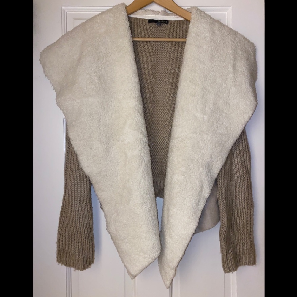 Wooven/fake fur cardigan